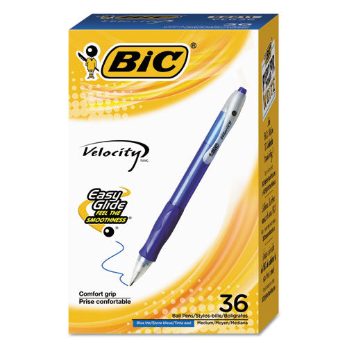 Image of BIC® Velocity Easy Glide Ballpoint Pen Value Pack, Retractable, Medium 1 mm, Blue Ink, Translucent Blue Barrel, 36/Pack