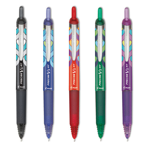 Image of Pilot® Precise V5RT Deco Peacock Pattern Rollerball Pen, Retractable, Extra-Fine 0.5 mm, Assorted Ink and Barrel Colors, 5/Pack