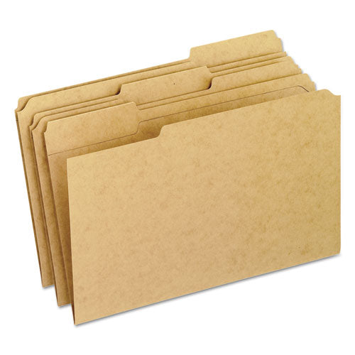 Image of Pendaflex® Dark Kraft File Folders with Double-Ply Top, 1/3-Cut Tabs: Assorted, Legal Size, 0.75" Expansion, Brown, 100/Box