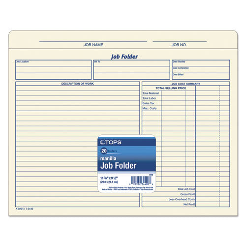 Image of TOPS Job Folder, Straight Tabs, Letter Size, Manila, 20/Pack