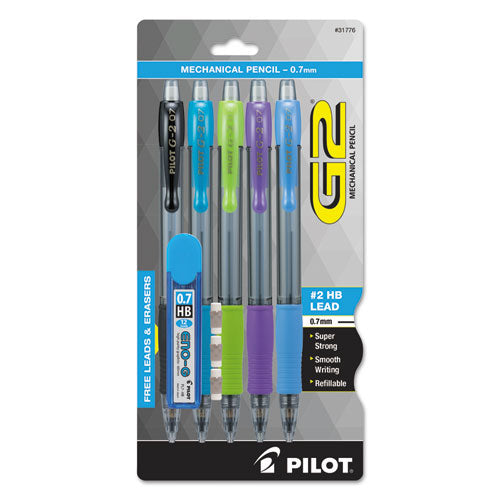 Image of Pilot® G2 Mechanical Pencil, 0.7 mm, HB (#2), Black Lead, Assorted Barrel Colors, 5/Pack