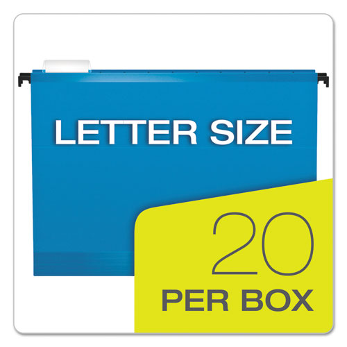Image of Pendaflex® SureHook Hanging Folders, Letter Size, 1/5-Cut Tabs, Blue, 20/Box