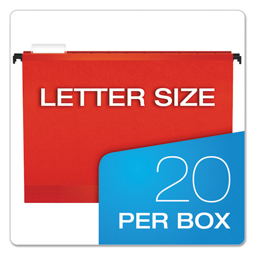 Image of Pendaflex® SureHook Hanging Folders, Letter Size, 1/5-Cut Tabs, Red, 20/Box