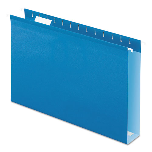 Image of Pendaflex® Extra Capacity Reinforced Hanging File Folders with Box Bottom, 2" Capacity, Legal Size, 1/5-Cut Tabs, Blue, 25/Box