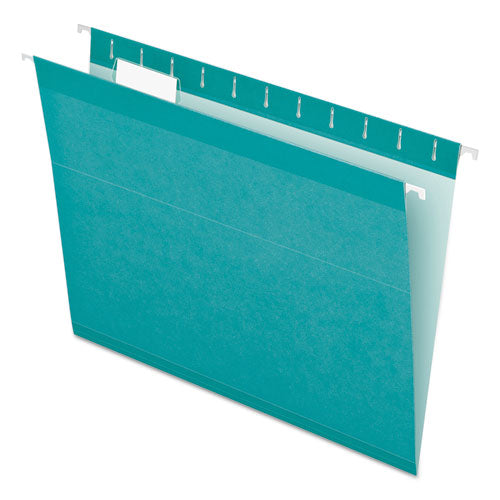Image of Pendaflex® Colored Reinforced Hanging Folders, Letter Size, 1/5-Cut Tabs, Aqua, 25/Box