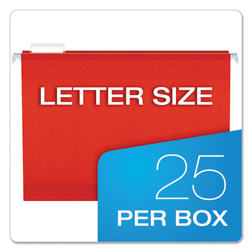 Image of Pendaflex® Extra Capacity Reinforced Hanging File Folders with Box Bottom, 2" Capacity, Letter Size, 1/5-Cut Tabs, Red, 25/Box