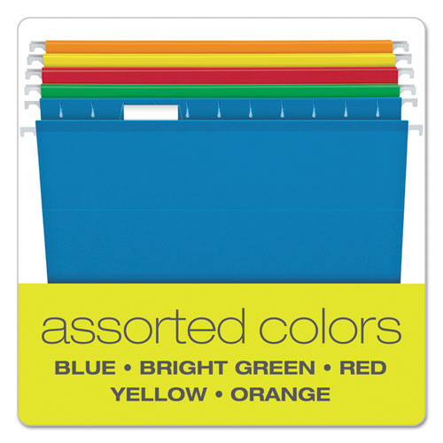 Image of Pendaflex® Extra Capacity Reinforced Hanging File Folders with Box Bottom w/ Tabs, 2" Capacity, Legal, 1/5-Cut Tabs, Asst Colors,25/BX