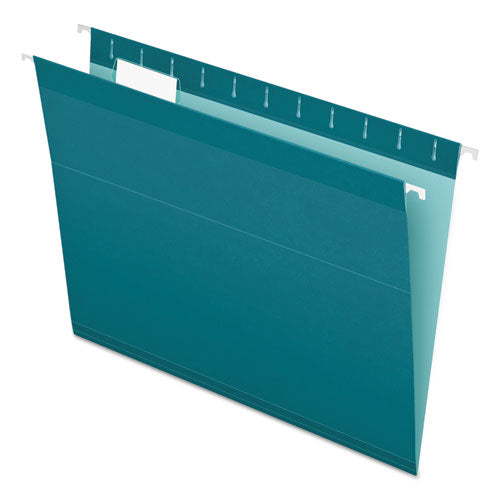 Image of Pendaflex® Colored Reinforced Hanging Folders, Letter Size, 1/5-Cut Tabs, Teal, 25/Box