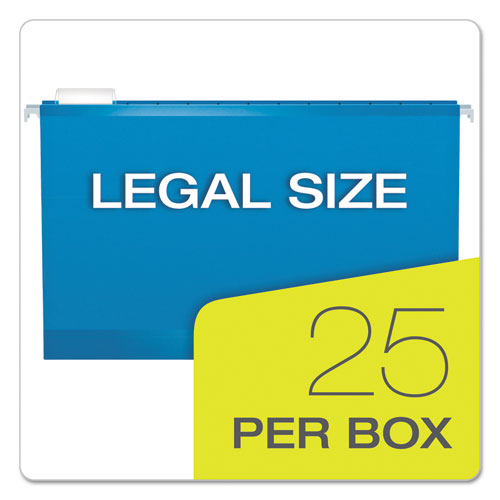 Image of Pendaflex® Extra Capacity Reinforced Hanging File Folders with Box Bottom, 2" Capacity, Legal Size, 1/5-Cut Tabs, Blue, 25/Box