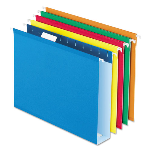 Image of Pendaflex® Extra Capacity Reinforced Hanging File Folders with Box Bottom, 2" Capacity, Letter Size, 1/5-Cut Tab, Assorted Colors,25/BX