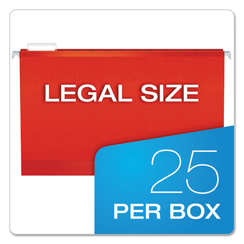 Image of Pendaflex® Extra Capacity Reinforced Hanging File Folders with Box Bottom, 2" Capacity, Legal Size, 1/5-Cut Tabs, Red, 25/Box