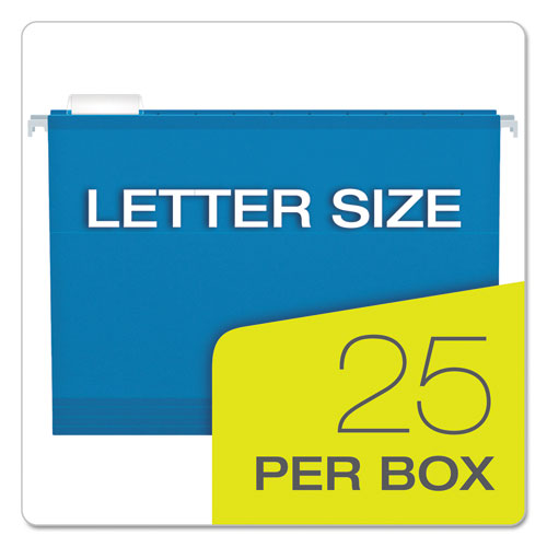 Image of Pendaflex® Extra Capacity Reinforced Hanging File Folders with Box Bottom, 2" Capacity, Letter Size, 1/5-Cut Tabs, Blue, 25/Box