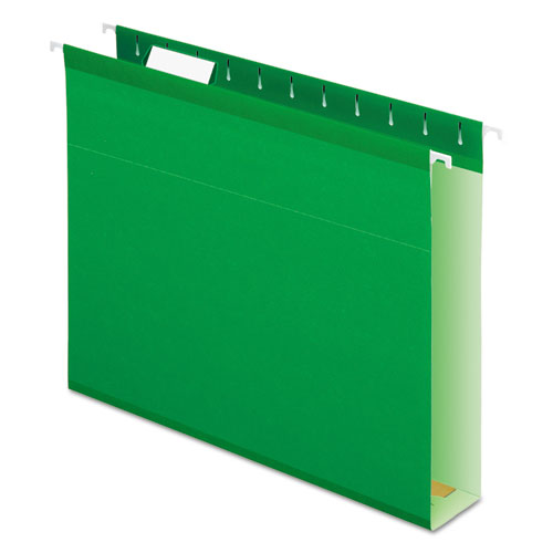 Image of Pendaflex® Extra Capacity Reinforced Hanging File Folders with Box Bottom, 2" Capacity, Letter Size, 1/5-Cut Tabs, Bright Green, 25/Box