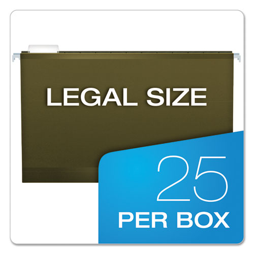 Image of Pendaflex® Extra Capacity Reinforced Hanging File Folders with Box Bottom, 2" Capacity, Legal Size, 1/5-Cut Tabs, Green, 25/Box