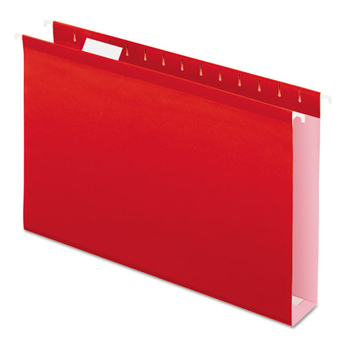 Image of Pendaflex® Extra Capacity Reinforced Hanging File Folders with Box Bottom, 2" Capacity, Legal Size, 1/5-Cut Tabs, Red, 25/Box