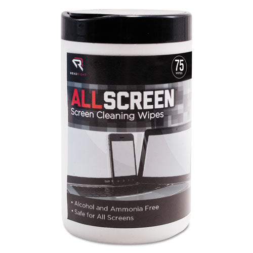 Image of Read Right® AllScreen Screen Cleaning Wipes, 1-Ply, 6 x 6, Unscented, White, 75/Tub