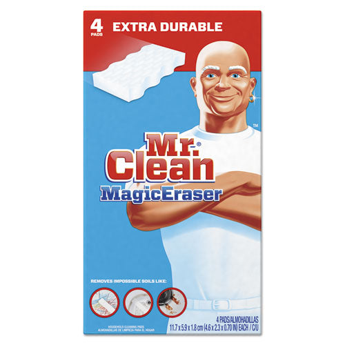 Image of Mr. Clean® Magic Eraser Extra Durable, 4.6 X 2.4, 0.7" Thick, White, 4/box, 8 Boxes/carton