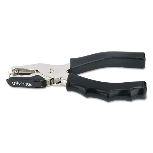 Image of Universal® Eight-Sheet Handheld One-Hole Punch, 1/4" Holes, Metal With Rubber Grip, Black