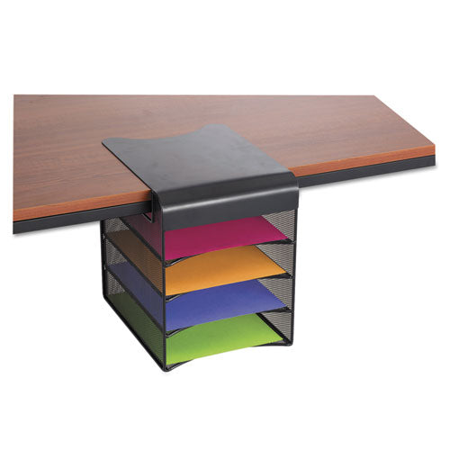 Image of Safco® Onyx Hanging Organizer, Solid Top Horizontal, 4 Compartments, Steel Mesh, 12.33 x 12 x 10, Black