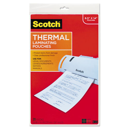 Image of Scotch Laminating Pouches, 3 Mil, 8.5" X 14", Gloss Clear, 20/pack