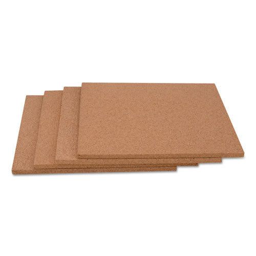 Image of Universal® Cork Tile Panels, Classic Synthetic Cork Surface, 12" x 0.38" x 12", Brown, 4/Pack