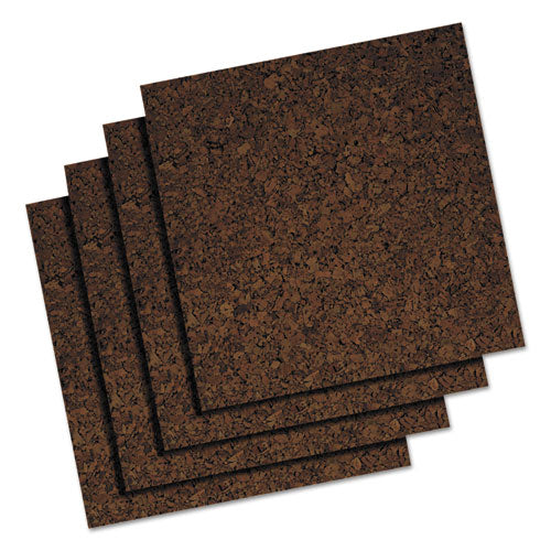 Image of Universal® Cork Tile Panels, Authentic Natural Cork Surface, 12" x 0.38" x 12", Dark Brown, 4/Pack