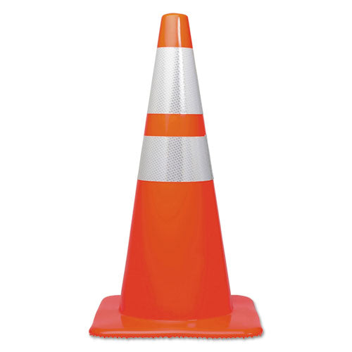 Image of Tatco Traffic Cone, 14 X 14 X 28, Orange/silver