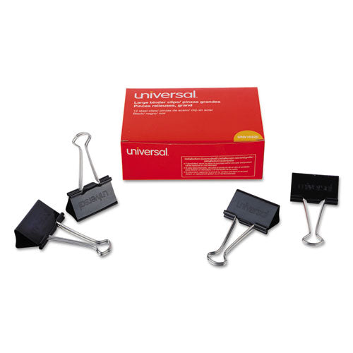 Image of Universal® Binder Clips, Large, Black/Silver, 12/Box