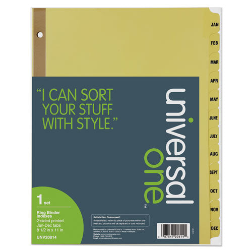 Image of Universal® Deluxe Preprinted Plastic Coated Tab Dividers With Black Printing, 12-Tab, Jan. To Dec., 11 X 8.5, Buff, 1 Set