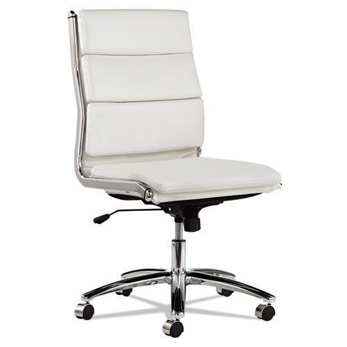 Image of Alera® Alera Neratoli Mid-Back Slim Profile Chair, Faux Leather, Up To 275 Lb, 18.3" To 21.85" Seat Height, White Seat/back, Chrome