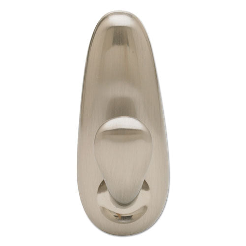 Image of Command Adhesive Mount Metal Hook, Medium, Brushed Nickel Finish, 3 lb Capacity, 1 Hook and 2 Strips