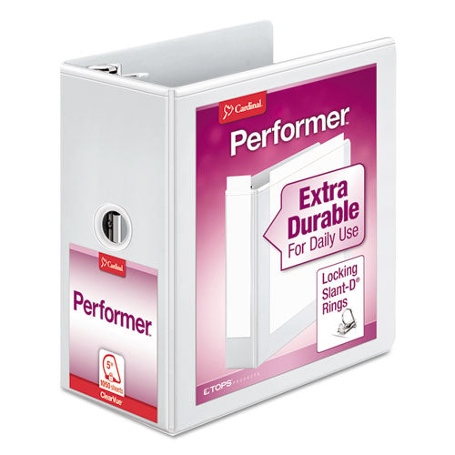 Image of Cardinal® Performer Clearvue Slant-D Ring Binder, 3 Rings, 5" Capacity, 11 X 8.5, White