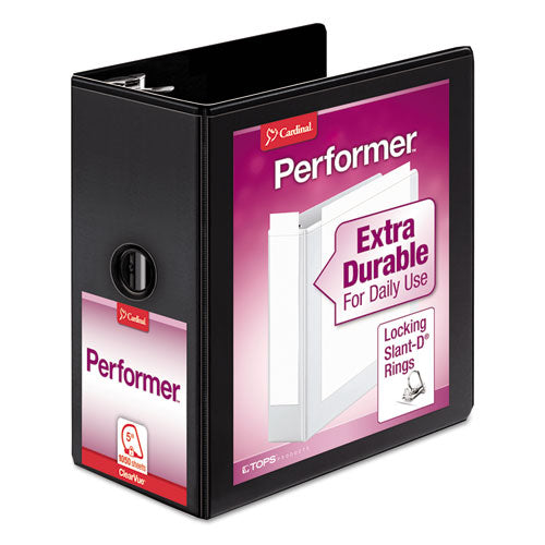 Image of Cardinal® Performer Clearvue Slant-D Ring Binder, 3 Rings, 5" Capacity, 11 X 8.5, Black