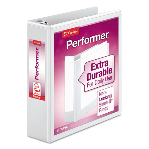 Image of Cardinal® Performer Clearvue Slant-D Ring Binder, 3 Rings, 2" Capacity, 11 X 8.5, White