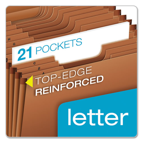 Image of Pendaflex® Heavy-Duty Expanding File with Reinforced Flap, 21 Sections, Elastic Cord Closure, 1/3-Cut Tabs, Letter Size, Redrope