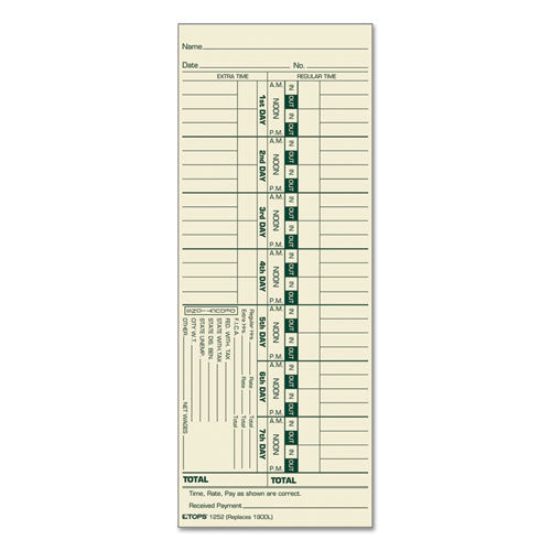Image of TOPS Time Clock Cards, Replacement For 1900l, One Side, 3.5 X 9, 500/box