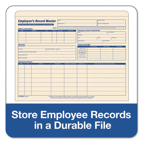 Image of TOPS Employee Record Master File Jacket, Straight Tab, Letter Size, Manila, 20/pack
