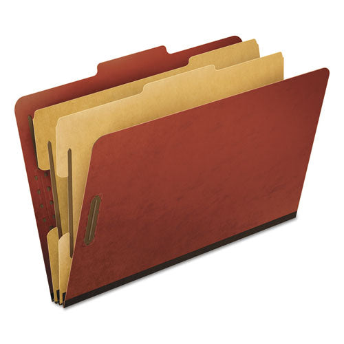 Image of Pendaflex® Six-Section Pressboard Classification Folders, 2" Expansion, 2 Dividers, 6 Fasteners, Legal Size, Red Exterior, 10/Box