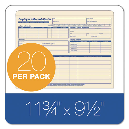 Image of TOPS Employee Record Master File Jacket, Straight Tab, Letter Size, Manila, 20/pack