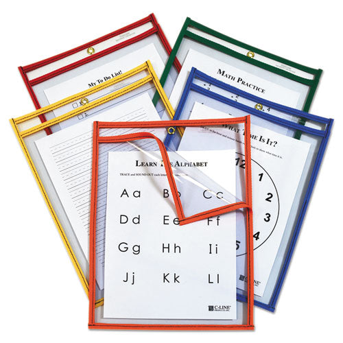 Image of C-Line® Reusable Dry Erase Pockets, Easy Load, 9 X 12, Assorted Primary Colors, 25/pack