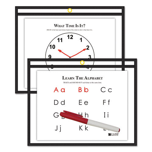 Image of C-Line® Reusable Dry Erase Pockets, 12 X 9, Black