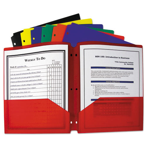 Image of C-Line® Two-Pocket Heavyweight Poly Portfolio Folder, 3-Hole Punch, 11 x 8.5, Randomly Assorted Colors