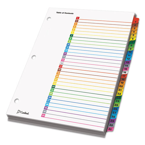 Image of Cardinal® OneStep Printable Table of Contents and Dividers, 31-Tab, 1 to 31, 11 x 8.5, White, Assorted Tabs, 1 Set