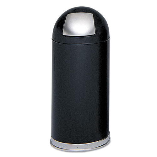 Image of Safco® Dome Top Receptacle with Spring-Loaded Door, 15 gal, Steel, Black