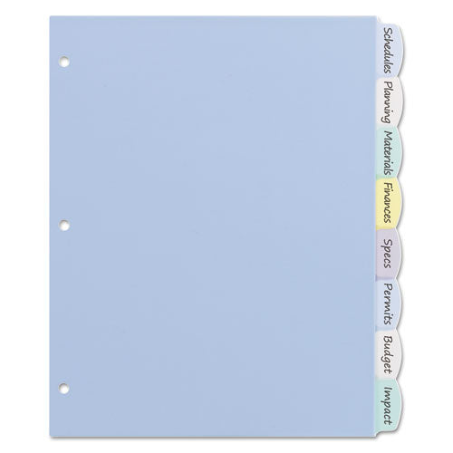 Image of Avery® Write and Erase Big Tab Durable Plastic Dividers, 3-Hole Punched, 8-Tab, 11 x 8.5, Assorted, 1 Set