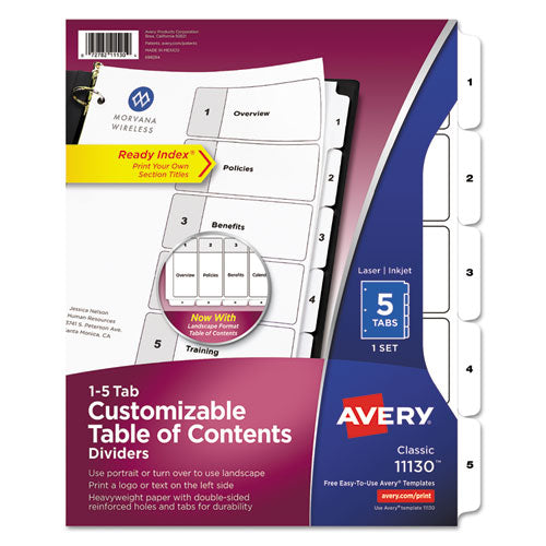 Image of Avery® Customizable TOC Ready Index Black and White Dividers, 5-Tab, 1 to 5, 11 x 8.5, 1 Set