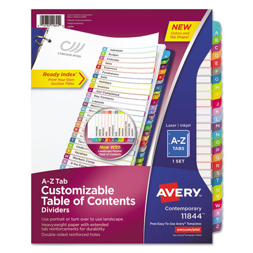 Image of Avery® Customizable TOC Ready Index Multicolor Tab Dividers, 26-Tab, A to Z, 11 x 8.5, White, Contemporary Color Tabs, 1 Set