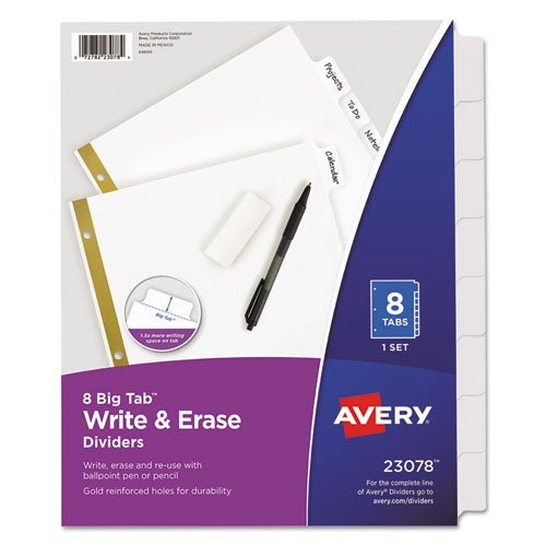 Image of Avery® Write and Erase Big Tab Paper Dividers, 8-Tab, 11 x 8.5, White, White Tabs, 1 Set