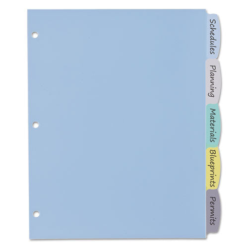 Image of Avery® Write and Erase Big Tab Durable Plastic Dividers, 3-Hole Punched, 5-Tab, 11 x 8.5, Assorted, 1 Set