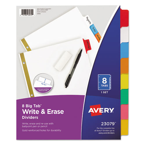 Image of Avery® Write and Erase Big Tab Paper Dividers, 8-Tab, 11 x 8.5, White, Assorted Tabs,1 Set